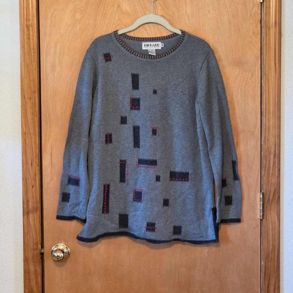 Richard and Company Vintage 90s Art Wear Geometric Patchwork Cotton Sweater M